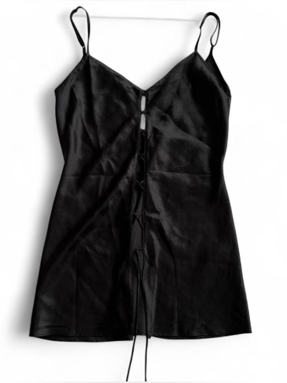 Y2K La Senza Black Satin Lingerie Mini Slip Dress with Open Front Panel Size S
